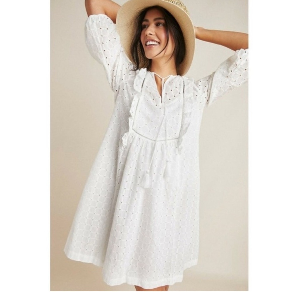 Anthropologie White Eyelet Midi Dress
